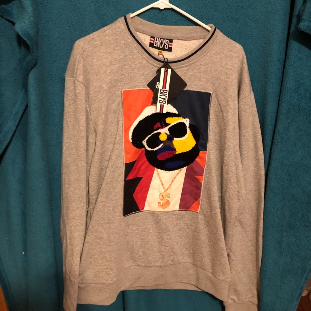 Gray Sweater with Multi-colored Face
